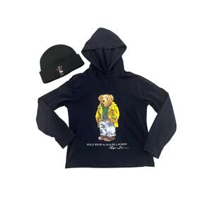 Polo Ralph Lauren Polo Bear Hoodie & Bear Cuff Beanie Hat Youth Medium (10-12)